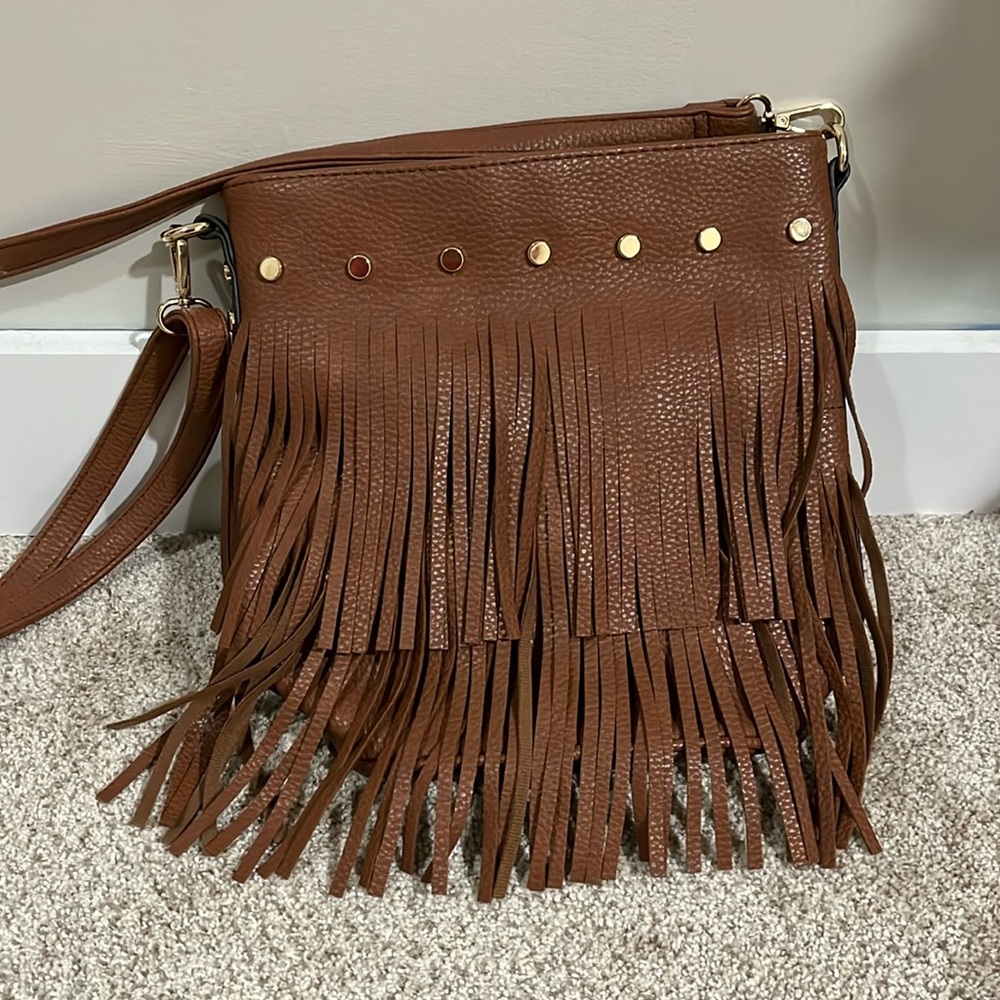 Faux leather fringe bag